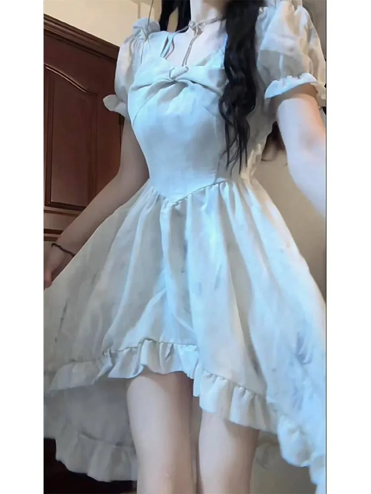 Sweet Fairy Princess Kawaii Dress Soft Girl Vintage Puff Sleeve Ruffles Birthday Party Dresses Fashion