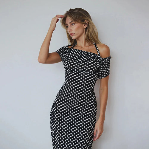 Load image into Gallery viewer, Off-shoulder Polka Dot Maxi Dress For Women Gown Fashion Halter Sleeveless Backless bodycon Split Long Dress Elegant
