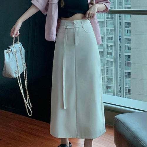 Load image into Gallery viewer, Korean Style White Y2k Suit Skirts Solid Color Casual High Waist Ankle Length Female Skirts Fashion Simple Office Ladies
