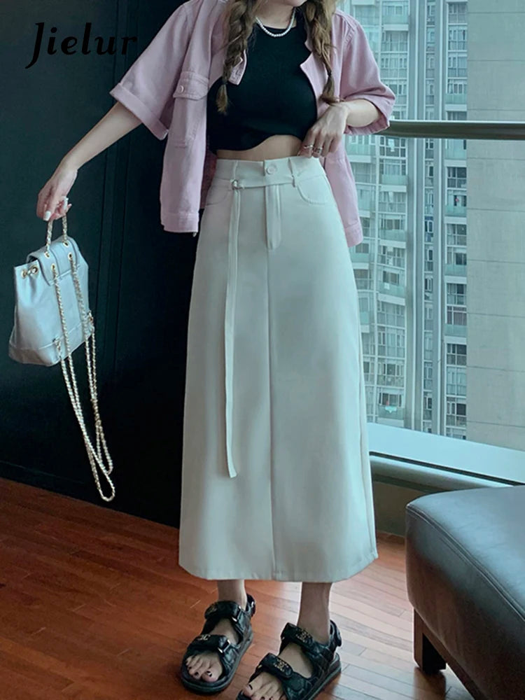 Korean Style White Y2k Suit Skirts Solid Color Casual High Waist Ankle Length Female Skirts Fashion Simple Office Ladies