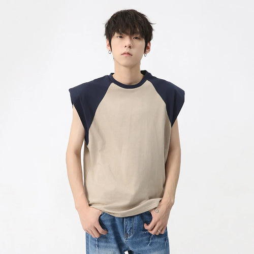 Load image into Gallery viewer, Men&#39;s Tank Top 2024 New Korean Style Patchwork Contrast Color Round Neck Sleeveless Vest Loose Trendy Male Pullover 9C5838
