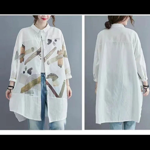 Load image into Gallery viewer, Summer Women Blouses Long Sleeve Top Print Casual Fashion Shirts Spring Clothes Female Loose Medium Long Uv Protective Blouse
