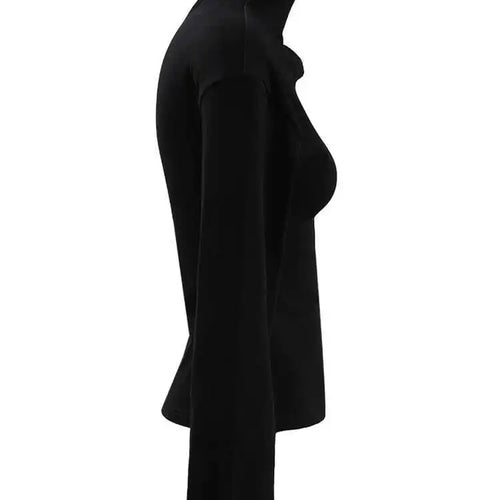 Load image into Gallery viewer, Women Black Hollow Out Slim Elegant Plain T-shirt New Turtleneck Long Sleeve Fashion Tide Spring Autumn 2025 CPDB103
