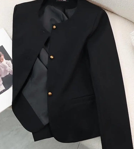 Black Beige Temperament Round Neck Single Breasted Tops Women's Long Sleeve Spring Autumn Pink Slim Blazer Coat Office Ladies