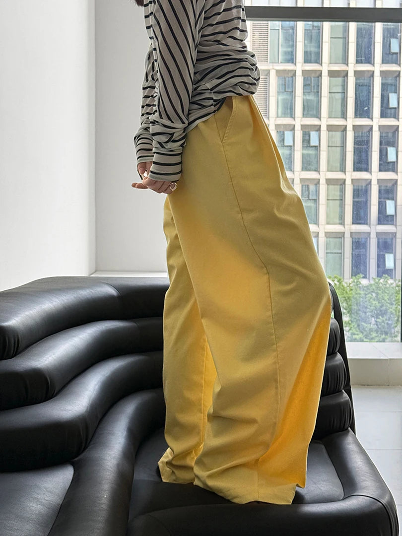 High Elastic Waist White Brief Pleated Long Wide Leg Pants New Trousers Women Fashion Tide Spring Autumn 2025 1DJ1517
