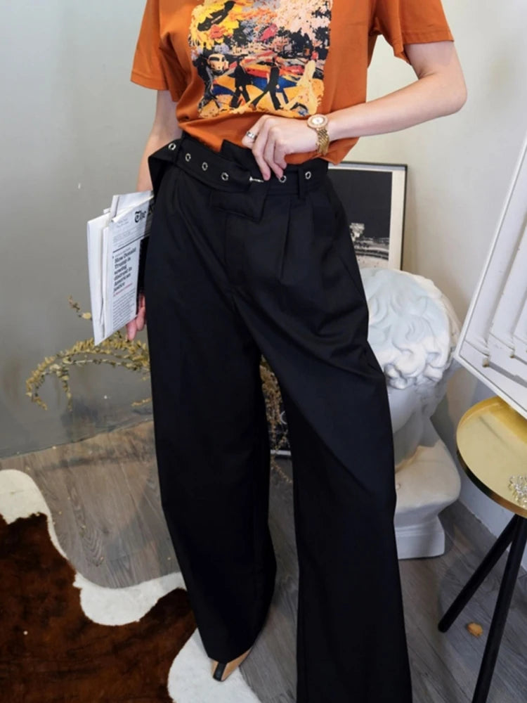 Casual Wide Leg Pants For Women High Waist Solid Minimalist Streetwear Trousers Female Fashion Clothing Style
