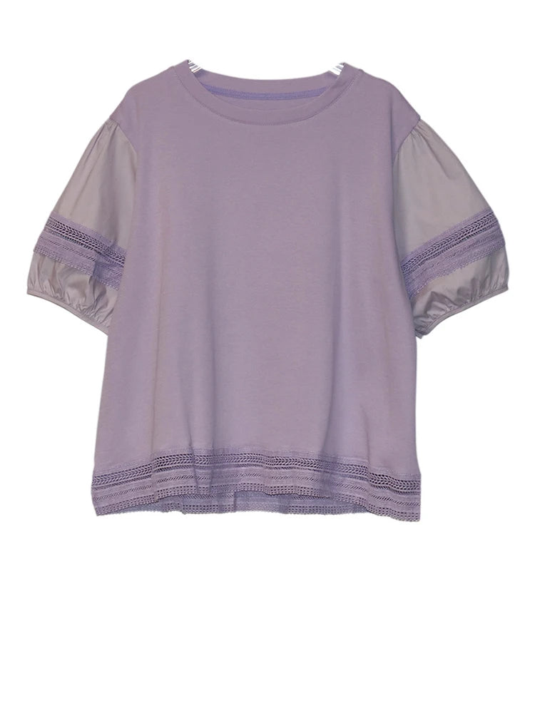 Women Black Lace Hollow Out Big Size Casual T-shirt New Round Neck Short Sleeve Fashion Tide Spring Summer 2025 1DJ1136