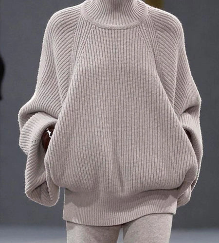 Solid Loose Spliced Pockets Casual Sweaters for Women High Neck Long Sleeves Minimalist Sweater Female Clothing New