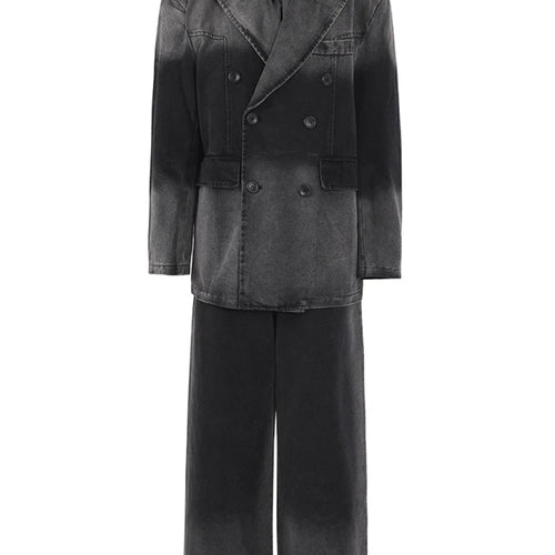 Load image into Gallery viewer, Gray Big Size Denim Jacket Wide Leg Pants Two Piece Suit New Lapel Long Sleeve Women Fashion Spring Autumn 2025 CPG0798
