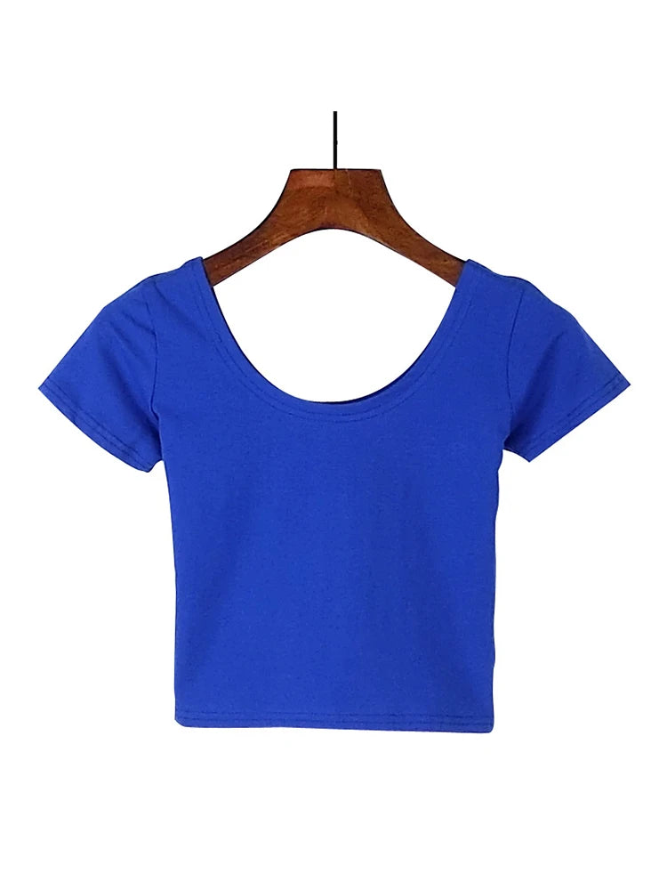 Solid Crop Top for Women Slim Fit High Waist Short Sleeve T-shirt Basic Summer Casual Tee