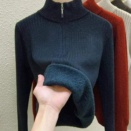 Load image into Gallery viewer, Simplicity 2024 Autumn Winter Solid Velvet Elegant Festival Sweater Korean Fashion Women Long Sleeve Half Zipper Knit Tops Thick
