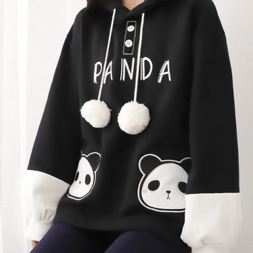 Load image into Gallery viewer, Kawaii Panda Embroidery Women Hoodies Chic Drawstring Harajuku Hooded Sweatshirts Winter Long Sleeve Female Sweet Tops
