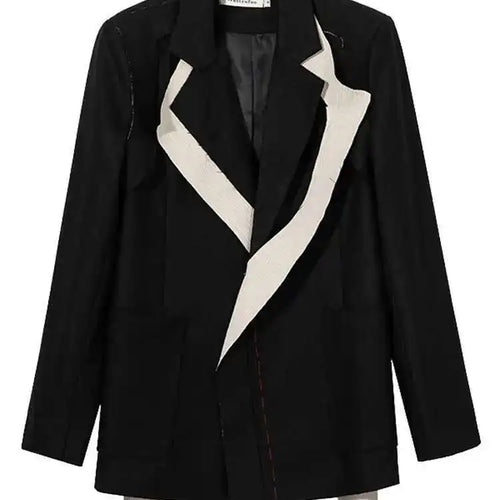 Load image into Gallery viewer, Women Black Contrast Color Burr Blazer New Lapel Long Sleeve Loose Fit  Jacket Fashion Tide Spring Autumn 2025 1W519
