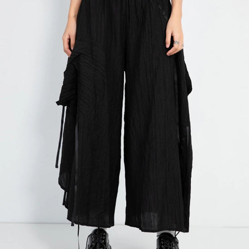Load image into Gallery viewer, High Elastic Waist Black Pleated Pocket Irregular Wide Leg Pants New Trousers Women Fashion Spring Autumn 2025 1DJ1013
