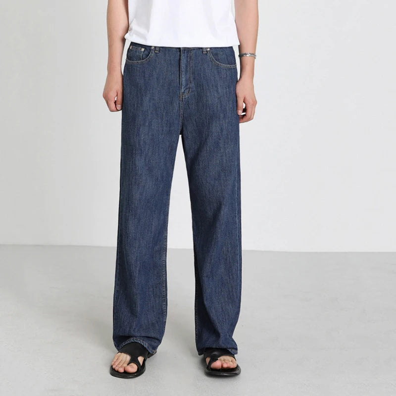 Male Jeans New Korean Loose Straight Tube High Street Trendy Casual Wide Leg Men‘s Simple Denim Pants Spring 9W1446