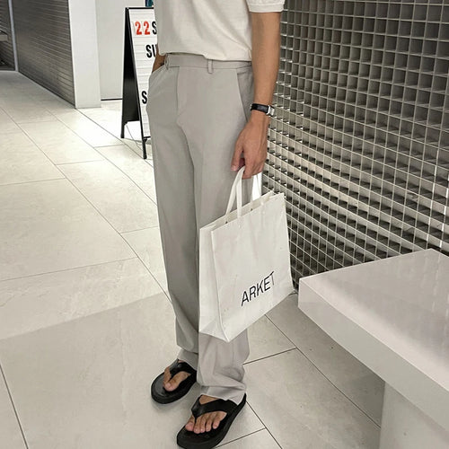 Load image into Gallery viewer, Summer Male Suit Pants Business Casual Zipper Menwear Straight Wide Leg Loose Solid Color Male Trousers Fashion 9C6529
