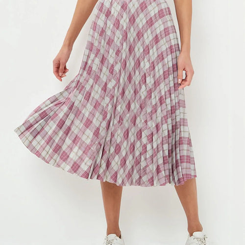 Load image into Gallery viewer, Women&#39;s Elegant Plaid Pattern Midi Skirt Top Quality Korean Vintage High Waist Pleated A-Line Skirts Spring Autumn C-091
