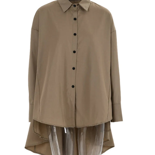 Load image into Gallery viewer, Women Khaki Irregular Back Long Elegant Big Size Blouse New Lapel Long Sleeve Shirt Fashion Tide Spring Autumn 2025 2Q1236
