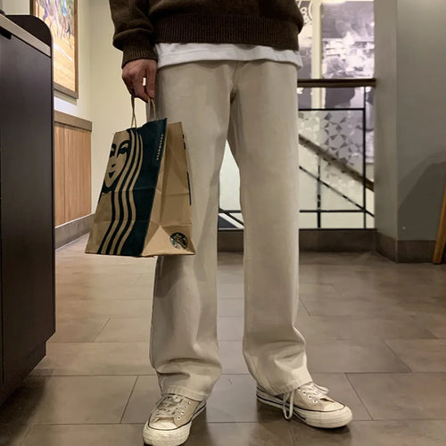 Load image into Gallery viewer, Korean Style Straight Cargo Pants Casual Zipper Solid Color Anti-wrinkle Trousers Wide Leg Loose Male Bottom Simple 9C8784
