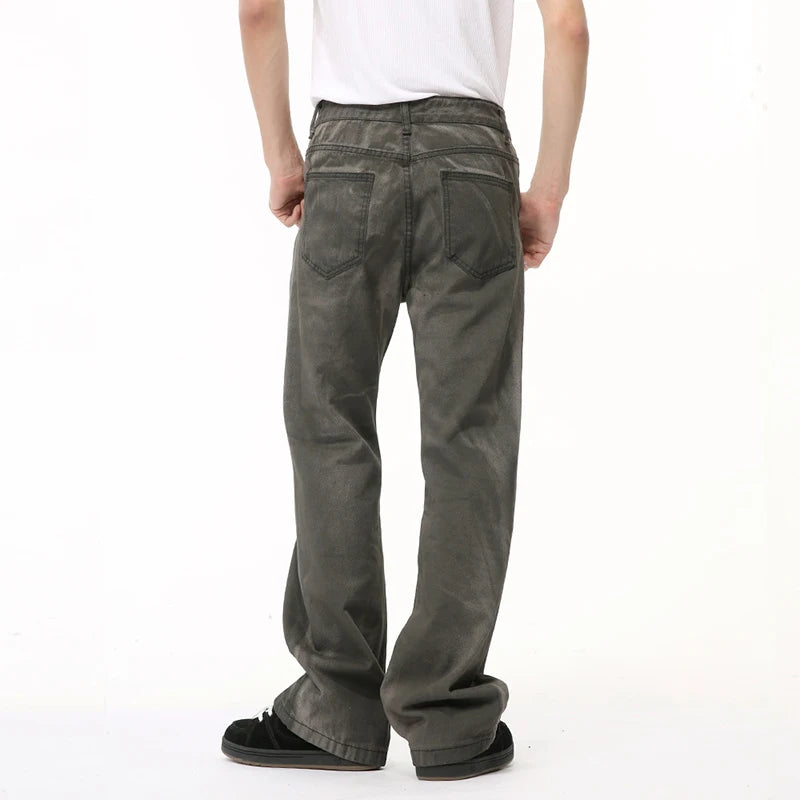 Summer Male Jeans Gradient Color Slant Pocket Design Casual Straight Wide Leg Men's Denim Pants Hight Street 9C6501