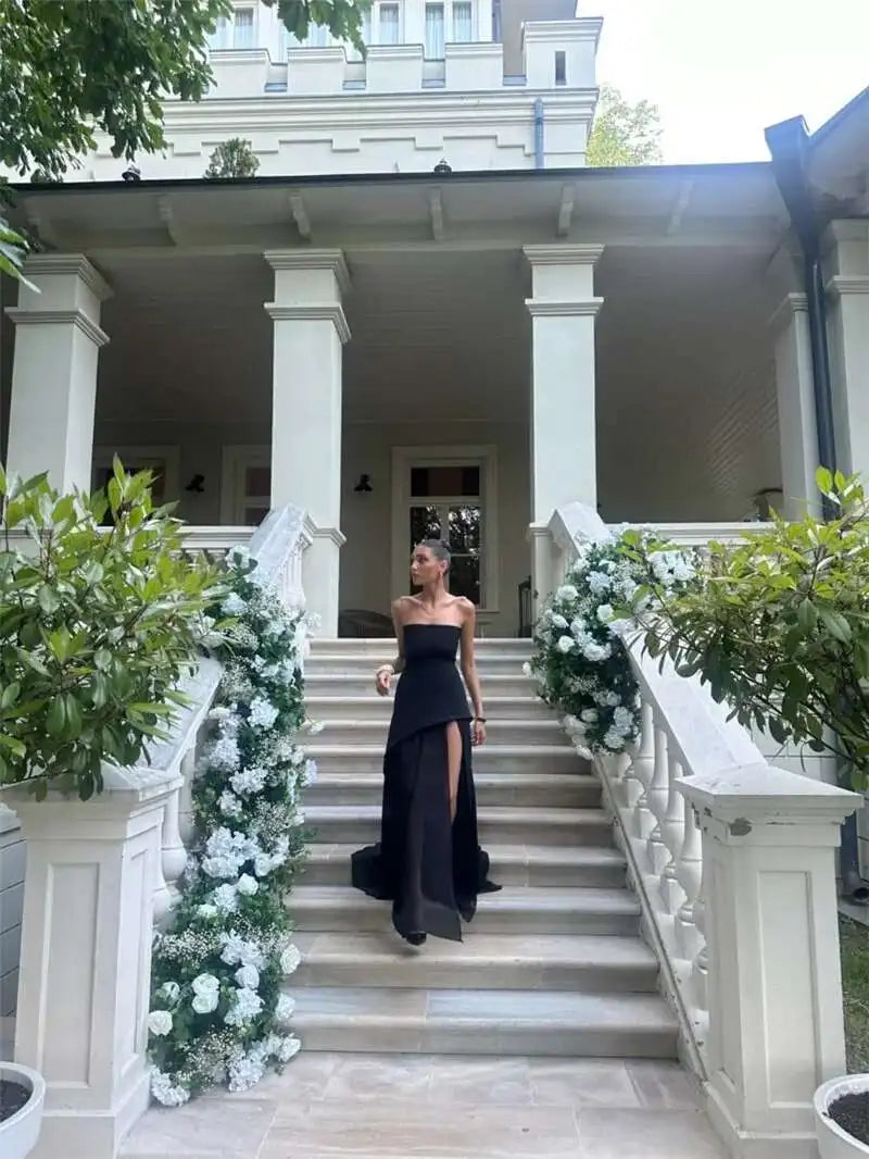 Elegant Strapless Sexy Maxi Dress For Women Gown With Scarf Off-shoulder Sleeveless Backless Split Beach Long Dress