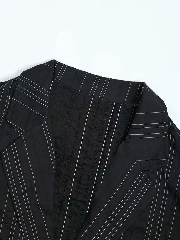 Women Black Pleated Big Size Thin Blazer New Lapel Long Sleeve Loose Fit Jacket Fashion Tide Spring Autumn 2025 1DF3148