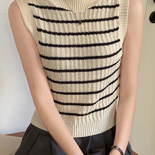 Load image into Gallery viewer, Spell Color Striped Slim Women&#39;s Camis Sleeveless O-neck Knitted Summer Fashion Streetwear Outfits Elegant Female Camis
