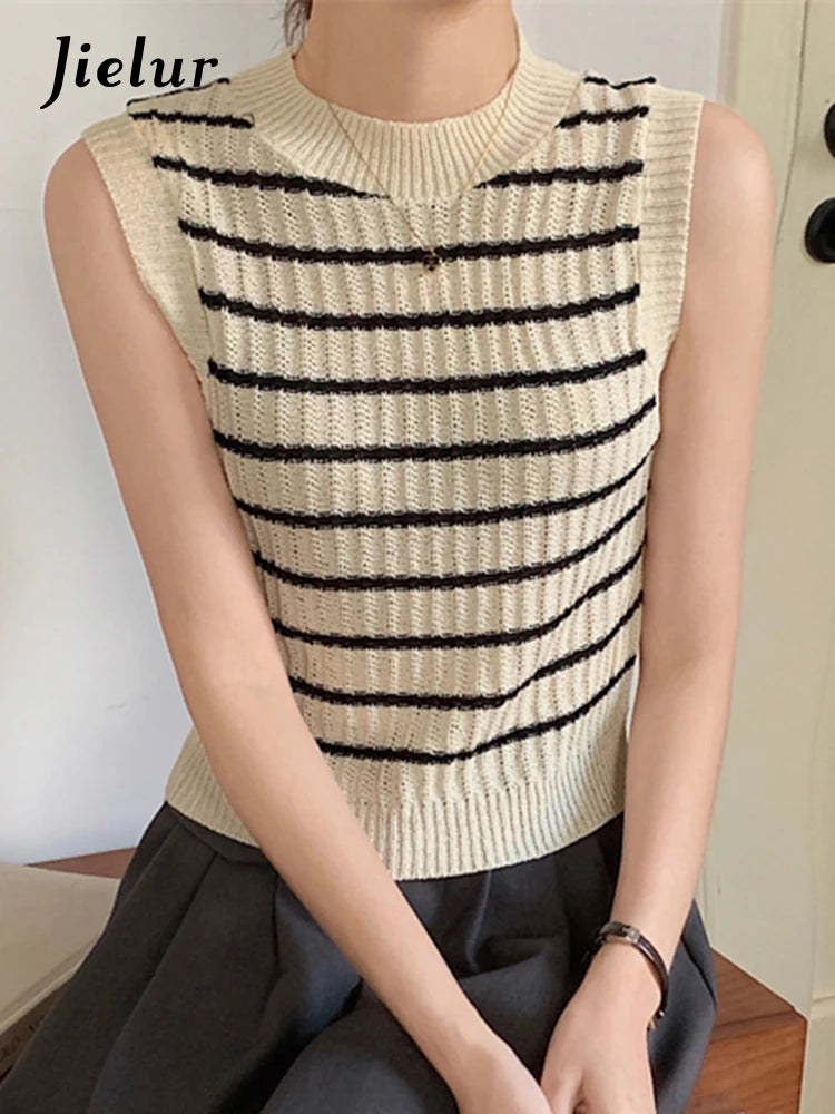 Spell Color Striped Slim Women's Camis Sleeveless O-neck Knitted Summer Fashion Streetwear Outfits Elegant Female Camis