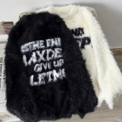 Load image into Gallery viewer, Loose Mohair Sweater Men and Women Y2k Aesthetic Knitted Punk Vintage Pullover Sueter Mujer Harajuku Letter Print Grunge Jumpers
