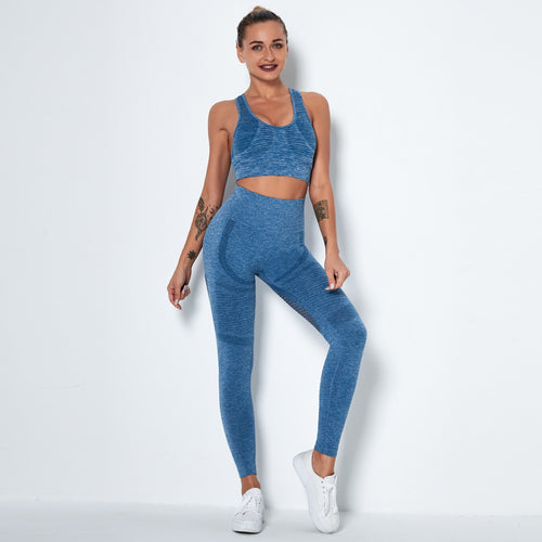 Load image into Gallery viewer, Gym Set Women Seamless Patchwork Mesh Sports Bra Leggings Active Wear Women Fitness Outfits Running Suits Workout Clothes
