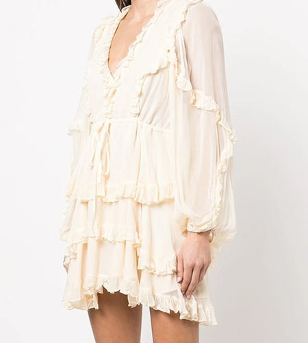 Vintage Casual Patchwork Fold Pleated Dress For Women V Neck Lantern Sleeve High Waist Loose Mini Dresses Female 2022 Style