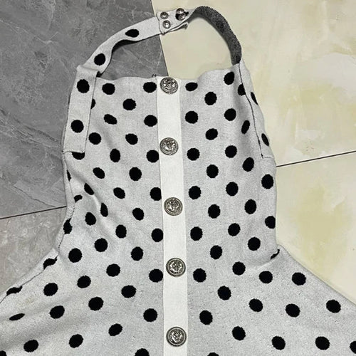 Load image into Gallery viewer, Halter Backless Polka Dot Dress For Women Fashion Square Collar Sleeveless High Waist A-line Knit Mini Dress Elegant
