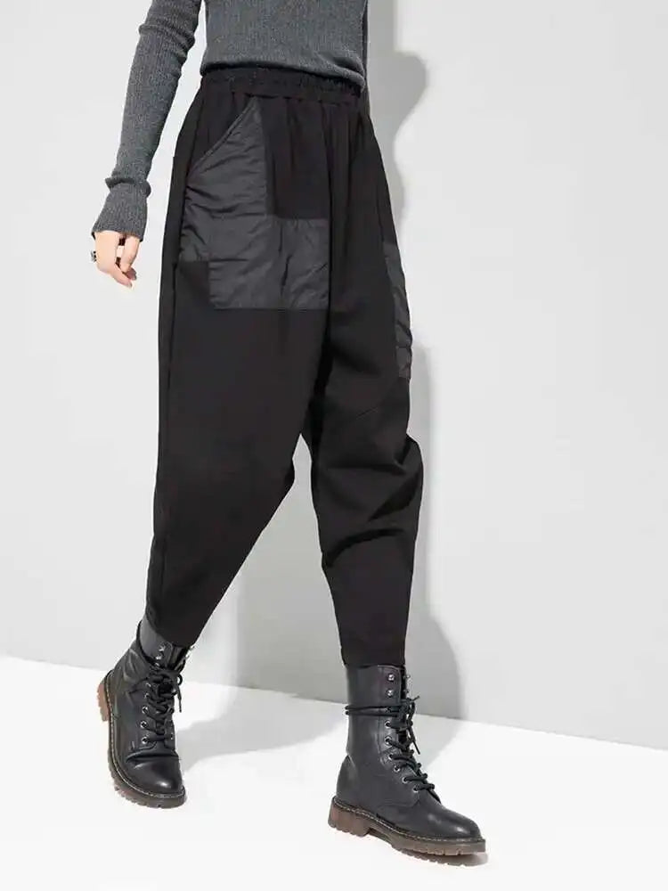 High Elastic Waist Black Pockets Long Harem Pants New Loose Fit Trousers Women Fashion Tide Spring Autumn 2025 1DF4636