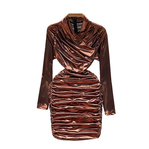 Load image into Gallery viewer, French Solid Elegant Office Ruched Holiday Party Wrapped Hip Mini Dress Women Short Pleated Zipper Evening Dress Popular Autumn
