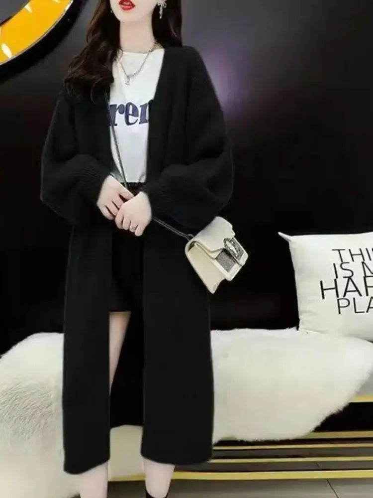 Autumn Winter Korean Fashion 2024 New Solid Elegant Long Sleeves Crochet Sweater Women V Neck Cardigan Knitting Tops Simplicity