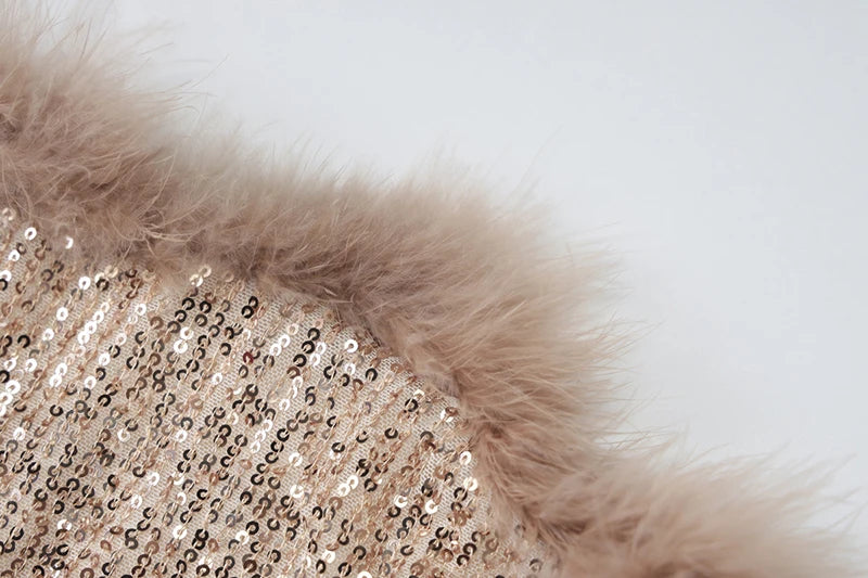 Sequins Off-shoulder Sexy Mini Dress For Women Fashion Strapless Feather Backless Bodycon Club Party Sparkle Dress