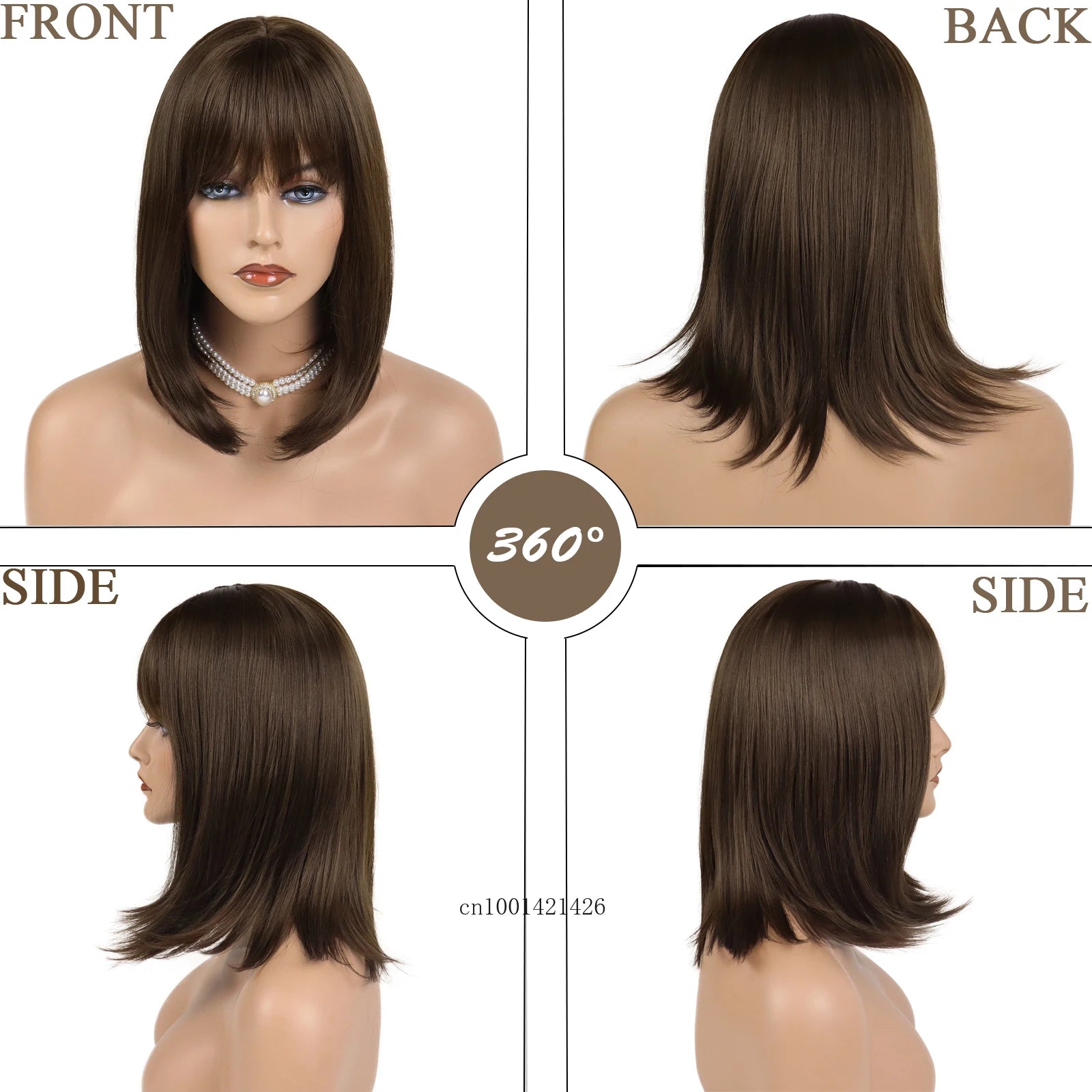 Short Bob Wigs for Women Synthetic Hair Brown Color Female Straight Bangs Wig Haircut Heat Resistant Cosplay Halloween Costume