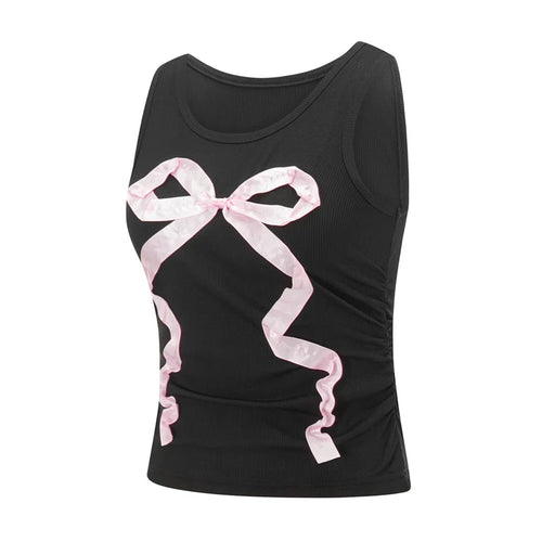 Load image into Gallery viewer, Fairycore Tank Top y2k Clothes Women Round Neck Sleeveless T Shirt with Bow Decor 2000s Aesthetic Clothing Streetwear
