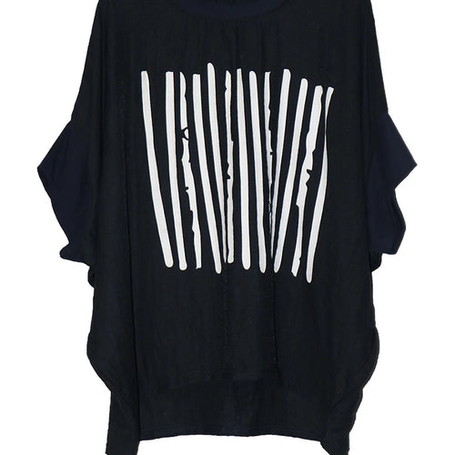 Load image into Gallery viewer, Women Beige Striped Printed Big Size Thin T-shirt New Round Neck Half Batwing Sleeve Fashion Spring Summer 2025 1DJ1570
