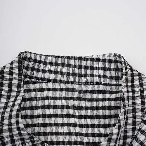 Load image into Gallery viewer, Women Black Plaid Vintage Big Size Irregular Blouse New Lapel Long Sleeve Shirt Fashion Tide Spring Autumn 2025 CPG2243
