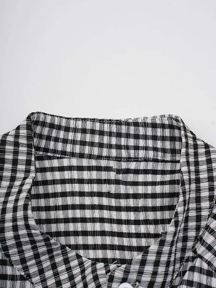 Women Black Plaid Vintage Big Size Irregular Blouse New Lapel Long Sleeve Shirt Fashion Tide Spring Autumn 2025 CPG2243
