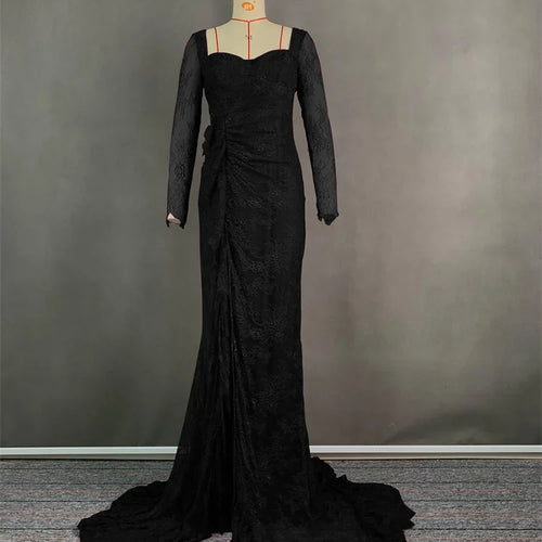 Load image into Gallery viewer, Womens Black Wedding Dresses for Party Evening Formal Bodycon Autumn Floor-Length Elegant Woman Lace Long Dress
