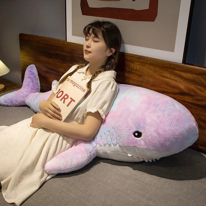 60-140cm Cute Colorful Shark Plush Toys Giant Size Animal Shark Pillow Stuffed Soft Cushion Sleeping Dolls for Baby Girls Gifts