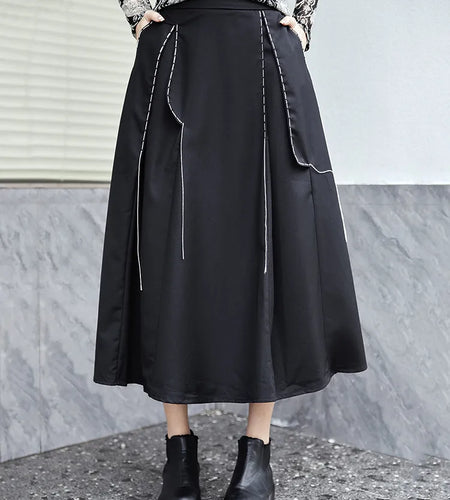 Solid Loose Designer Casual Skirts For Women High Waist Patchwork Folds Temperament Skirt Female Fashion Clothes