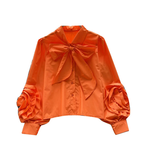 Load image into Gallery viewer, Vintage Solid Women Single Breasted Shirt Long Sleeve Bow Neck Office Lady Elegant Blouses Female Fashion Clothes 2023 Autumn
