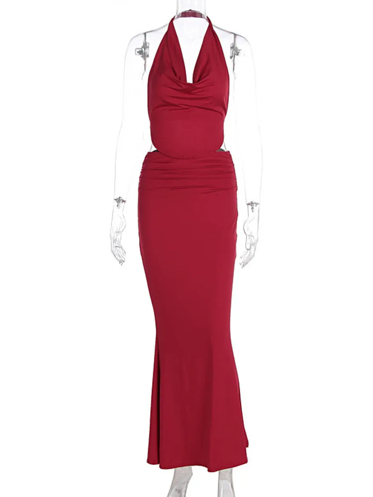 Sexy Deep V Backless Bodycon Party Club Evening Dress Set Women Spring Summer New 2025 Slim Sleeveless Top Female Set