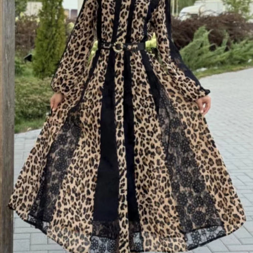 Load image into Gallery viewer, Leopard Printing Vintage Dresses For Women Lapel Long Sleeve High Waist Casual Loose Dress Female Fashion Female Fashion New
