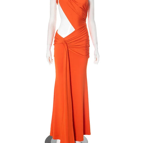 Load image into Gallery viewer, Irregular Ruched Sexy Maxi Dress For Women Gown Hollow Out One Shoulder Sleevelessdraped Bodycon Club Party Long Dress
