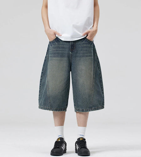 Men's American Style Denim Shorts Lightning Pattern Curved Knife Trendy Gradient Color Stylish Male Causal Bottoms 9W1908