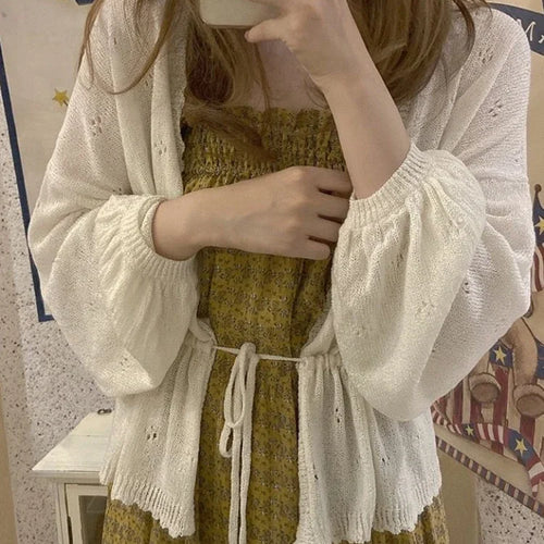 Load image into Gallery viewer, Sweet Kawaii Soft Girl Cute Cardigan Women Sweater Tops Japanese  Solid Long Sleeve Thin Lolita Knitted Kardigany
